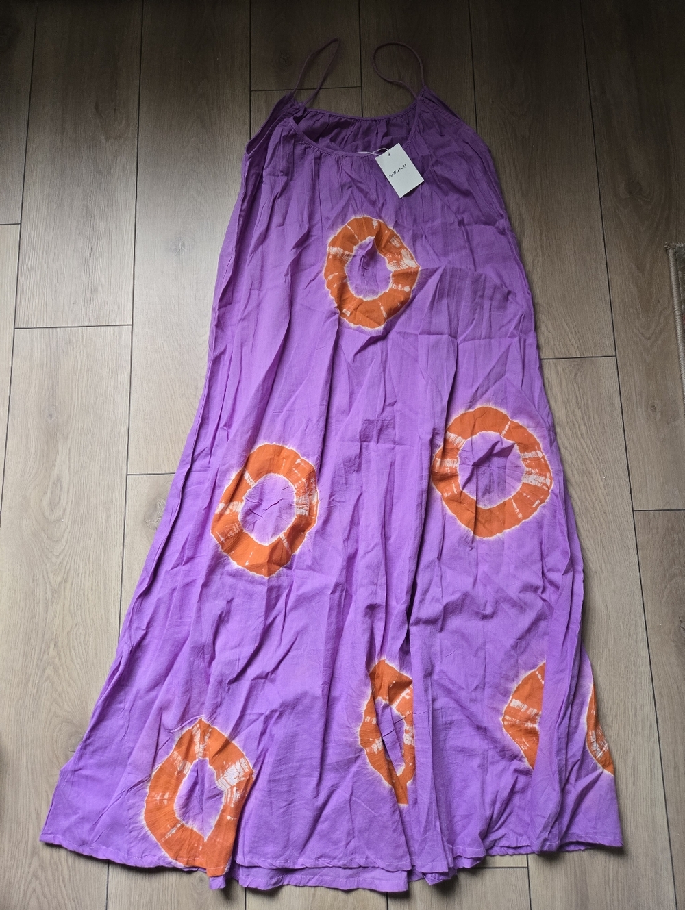 NWT Natura Purple Dress With Orange Tie-dye Circles Size M - Picture 2 of 7